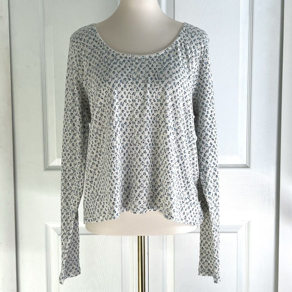 Madewell Cream Blue Ditsy Floral Pointelle Scoop Neck Pajama Top Womens XL